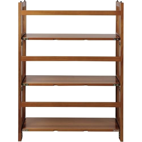 HomeStock 3-Shelf Stackable Folding Office Wood Furniture Bookcase, Contemporary Home and Office Furniture, Sturdy Wooden Shelving Storage Chestnut/27.5 Inch - color: Chestnut, size: 27 5 Inch