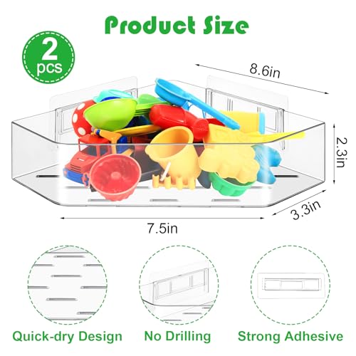 2 Pack Acrylic Corner Shower Caddy, Adhesive Shower Organizer Bathroom Organizer Shelves Bath Toy Holder Storage for Bathroom