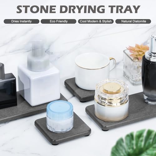 4PCS Water Absorbing Stone Tray for Sink, Fast Drying Stone Sink Tray, Water Absorbent Diatomite Trays, Stones Soap Diatomaceous Coaster, Stones Drying Trays for Bathroom Sinks and Kitchen Counter - color: Dark Gray
