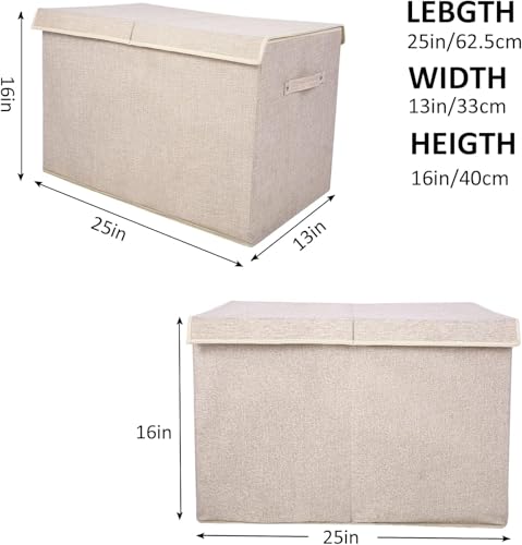 2 Pack Large Toy Box Chest Storage with Flip-Top Lid, Sturdy Kids Toy Storage Bin Boxes Container for Boys, Girls, Nursery, Closet, Bedroom, Playroom 25"x13" x16"(Linen Beige) - color: 2Pack Large Beige
