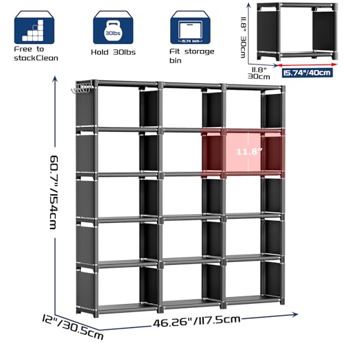 Mavivegue Bookshelf,15 Cube Storage Organizer,Book Shelf Organizer,Tall Bookcase Shelf,Book Cases/Shelves,Black Cube Shelf,Cubbies Closet Storage Shelves for Bedroom,Living Room,Home,Office - color: Black, size: 15-Grid