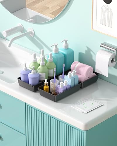 10 Pack Large Size Plastic Drawer Organizers Set, 3 Sizes Desk Drawer Organizer Trays, Storage Bins for Vanity, Makeup, Bathroom, Kitchen Utensils and Office (Black) - color: Black