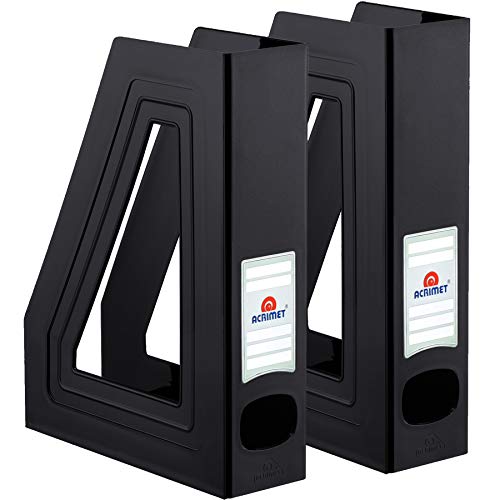 Acrimet Magazine File Holder Bin Storage, Vertical Rack for Documents, Folders and Mail, Durable Plastic Desk Organizer for Office & Home (Black Color) (2 Pack) - color: Black Color