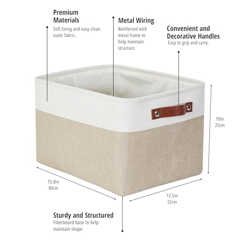 DECOMOMO Storage Bins, Extra Large Fabric Storage Baskets for Shelves, Decorative Linen Closet Organizer, 15.8 x 12.5 x 10 inches (Beige & White, 3 Pack) - color: Beige and White, size: Extra Large/3P