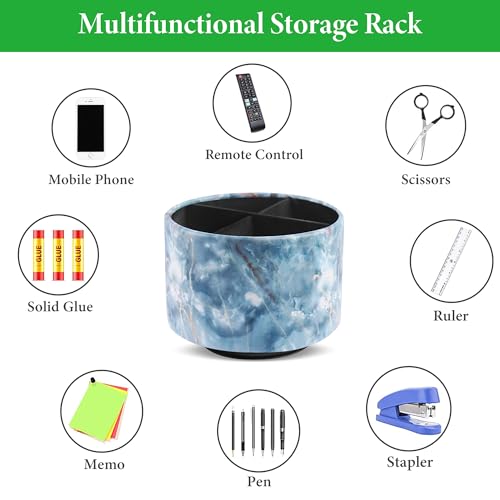 Round Leather Art Supply Organizer,Remote Control Holder,360-degree Rotating Pen Organizer with 4 Compartments(1-Marble Jade) - color: 1-Marble Jade