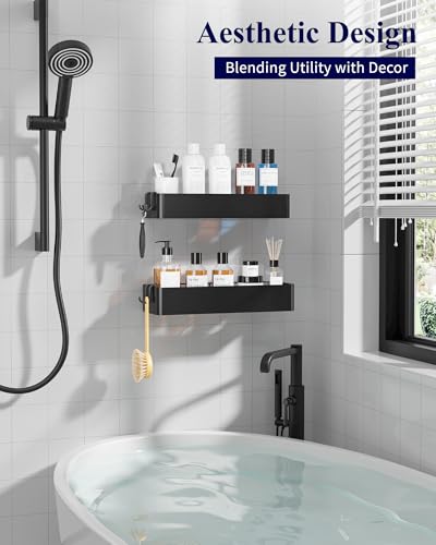Kitsure Shower Caddy - 2 Pack Adhesive Shower Organizer, Rustproof Metal Shelves, No-Drill Bathroom Organizers and Storage, Black, XX-Large - color: Black, size: XX-Large
