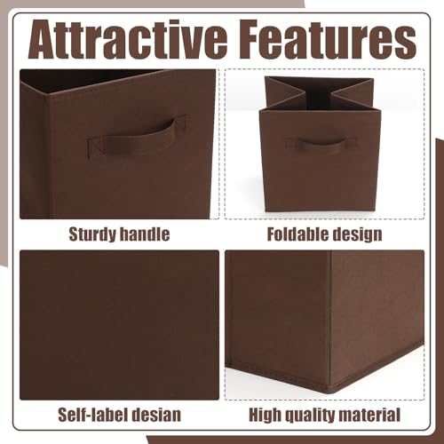 Karenhi 11" x 10. 5" x 10. 5" Brown Gray Storage Cube, 6 Pack Fabric Cube Storage Bins Organizer Box, Collapsible Baskets with Handles Foldable Shelf for Cloth Toys Home Room Closet, Pack of 6 - color: Brown Gray