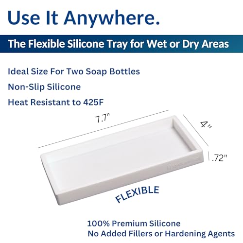 Spacewiser Countertop and Vanity Tray - 2 PC Small 7.7" Silicone Bathroom Trays, Kitchen Soap Tray, Dish Sponge Soap Holder Kitchen Sink Organizer Caddy, Bathroom Counter Trays for Lotion Dispenser - color: White, size: 2 PC Small - 7"