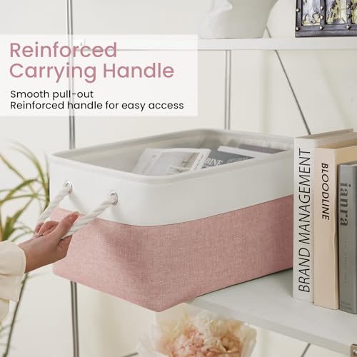 Large Storage Baskets- 15.7x11.8x8.26 inch Storage Bins for Shelves and Closet Organizing, Foldable Fabric Bin for Home Organization Clothes and Laundry (3-Pack, White&Pink) - color: WhitePink, size: 15.7inX11.8inX8.26in-3P