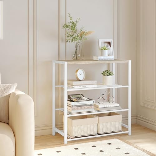 Yusong Shoe Rack Organizer, 4 Tier Industrial Shoe Storage Shelf for Closet Entryway, Narrow Sturdy Metal Shoe Shelves, White - color: White, size: 4 Tier