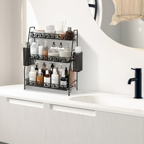 3-Tier Shelf Organizer,Large Size Storage Rack,Counter Organiztion for Countertop Organizer for Spice Racks Snacks in Kitchen/Sink/Bedroom/Living room/Office/Plant Full Metal - color: Grey