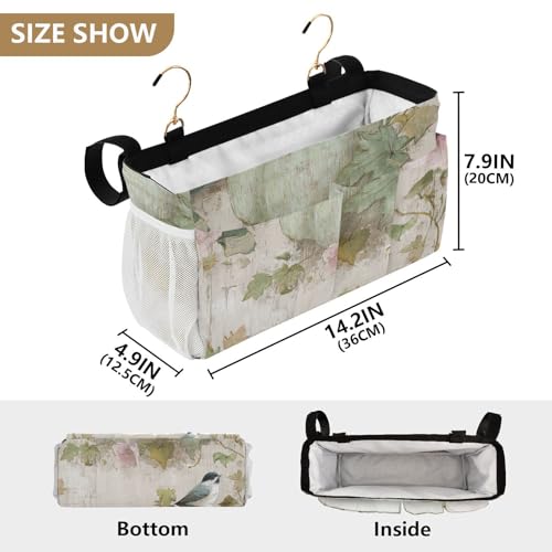 Bedside Caddy Metal Frame Hanging Organizer Bunk Bed Dorm Accessories Hook And Loop Storage Bag Large Pockets Blue Pumkins Birds Flower - color: Flower