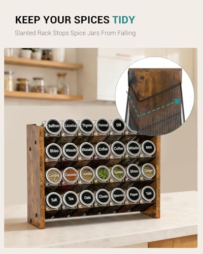 NESAPTO Spice Rack Organizer for Cabinet, Wooden 4 Tier Vertical Seasoning Organizers for Kitchen Pantry, Countertop/Wall Mount, Holds 28 Spice Jars (No Jars Included), 14" W × 9.4" H - size: Holds 28 Jars, 14"W × 9.4"H