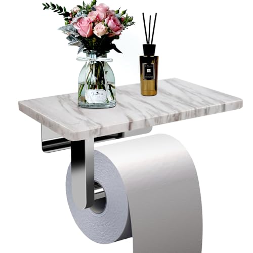 Toilet Paper Holder with Natural Marble Shelf for Bathroom Washroom,Wall Mounted Tissue Holder Suitable for Mega Roll (Brushed Nickel, Middle 7.87 * 4.72 in) - color: Brushed Nickel, size: Middle 7.87 * 4.72 in