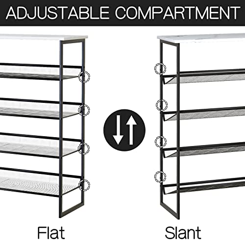 Garden 4 you Shoe Rack for Entryway 5 Tiers 11.8" D x 29" W x 36.5" H, Metal Shoe Rocks with White Wooden Tabletop, Angled Shoes Rack with Adjustable Mesh Shelves for Entryway Hallway Closet - color: Marble White, size: 5-Tiers