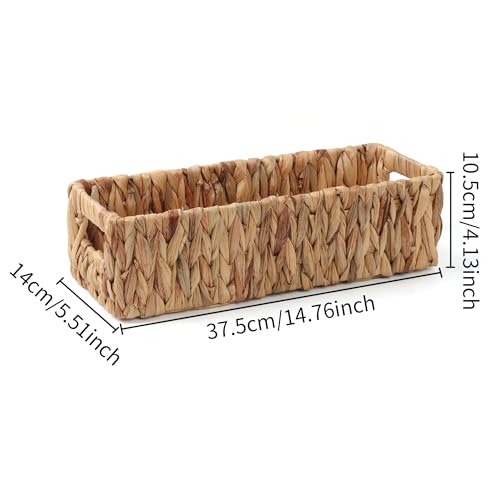 Moosky Wicker Storage Baskets with Handle Water Hyacinth Basket for Organizing Decorative Storage Bins for Countertop Toilet Tank Boho Rectangular Home Organizer (Natural, 14.5" x 5.5" x 4.1") - size: Small (14.5" x 5.5" x 4.1")