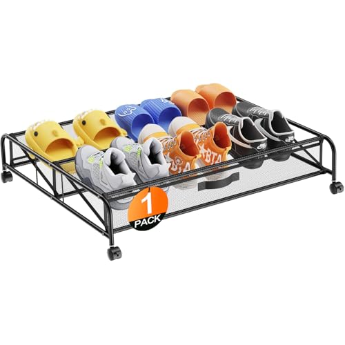 Under Bed Shoe Storage Organizer,1 Pack Shoe storage with Wheels for Shoe Organizer for Closet Drawer Space Saving for Bedroom - size: 15.7" x 2.9" x 5.9"