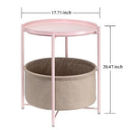 danpinera Round Side Table with Fabric Storage Basket, Metal Side Table Small Bedside Nightstand with Removable Tray Top for Living Room, Bedroom, Nursery, Laundry, Light Pink - color: Light Pink