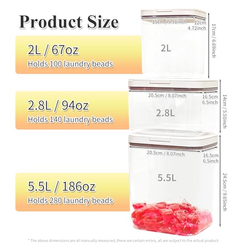 Gute Sealed Auto Pop-Up Laundry Pod Holder with Lid, 3-Piece Laundry & Dishwasher Pod Container Set for Laundry Room Organization (67oz, 94oz, 186oz Capacity) - color: 10.3L