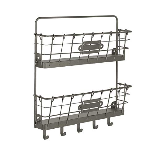 Spectrum Mail and Key Organizer for Wall, Vintage 2-Tier Mail Holder for Wall with 5 Key Hooks, Farmhouse Entryway Key and Mail Holder, Hanging Mail Organizer Rack for Letters Bills, Industrial Gray - color: Industrial Gray