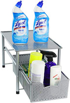 Simple Houseware Stackable Under Sink Cabinet Sliding Basket Organizer Drawer, Silver - color: Silver