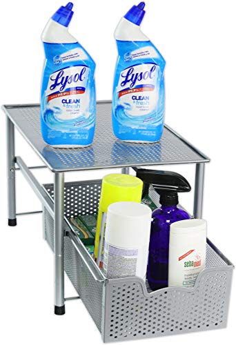 Simple Houseware Stackable Under Sink Cabinet Sliding Basket Organizer Drawer, Silver - color: Silver