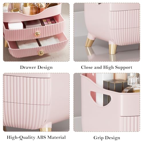 Makeup Organizer Countertop, Large Capacity Skincare Cosmetic Organizer for Vanity with 2 Drawers, Cosmetic Display Cases Makeup Storage Box for Bedroom, Bathroom, Ideal Gifts for Women(Pink) - color: Pink