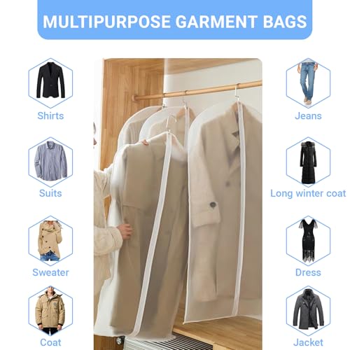 Garment Bags Covers (24''X60'' Set of 12) Long Dress Bags for Hanging Clothes (Pack of 6) with Study Full Zipper Coat Covers for Closet Clothes Storage and Travel - color: White-Translucent, size: 24''X60''-12P