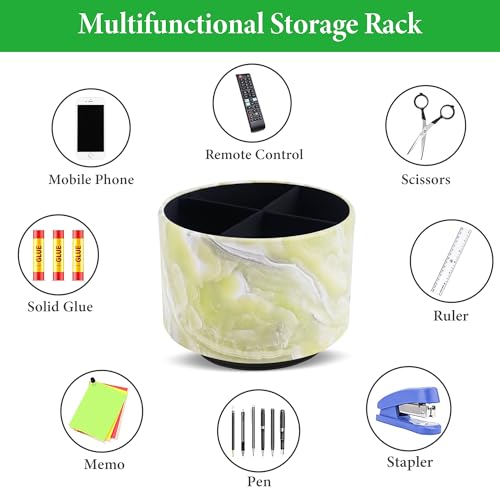 Round Leather Art Supply Organizer,Remote Control Holder,360-degree Rotating Pen Organizer with 4 Compartments(1-Marble Geen) - color: 1-Marble Geen