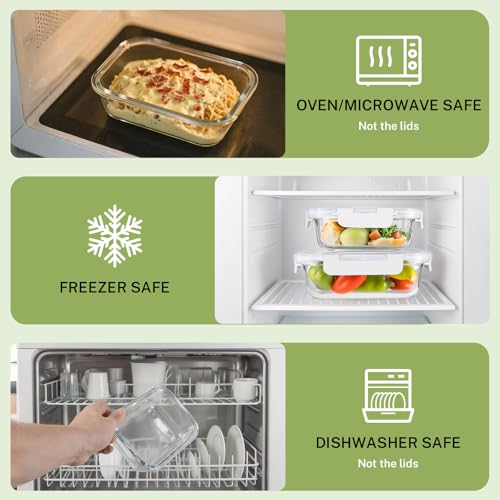 HOMBERKING 8 Pack Glass Food Storage Containers with Lids, Meal Prep Containers, Airtight Bento Boxes with Leak Proof Locking for Microwave, Oven, Freezer and Dishwasher, BPA Free, 5-35oz, white - color: White