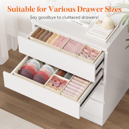 Lifewit 16 Pack Drawer Organizer, Dresser Underwear Drawer Organizer Bins, Foldable Fabric Closet Organizers, Storage Drawer Dividers, Dorm Room Essentials for Clothing, Socks, Towels, Ties Khaki - color: Khaki