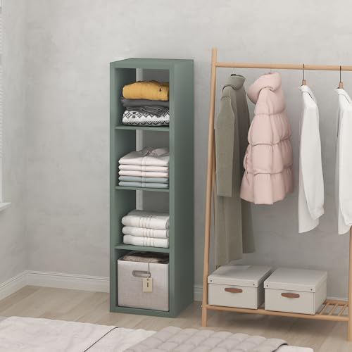 Furinno Cubic Closet Organizers and Storage, 4-Cube Closet Organizer, Vertical Open Shelf Closet Storage, Extra Thick Frame for Wardrobe, Bedroom, Living Room, Sage Green - color: Sage Green, size: Vertical 4-Cube