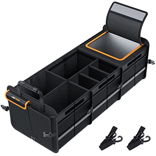 HEYTRIP Large Trunk Organizer With Built-in Leakproof Cooler Bag, 2 Tie-Down Straps, 4 Removable Dividers, Foldable Cover, Built with 2mm PE Board - color: Black