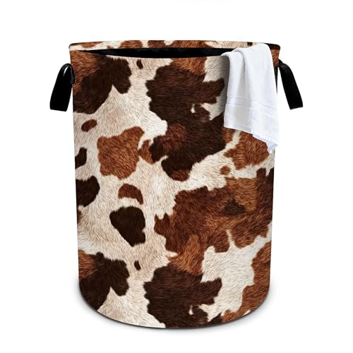 Cow Fur Print Laundry Basket Storage Bin Foldable Laundry Hamper Clothes Storage Bucket Organizer 19.6x15.7 Inch For Laundry Room/Bedroom/Bathroom - color: Cow Fur Print