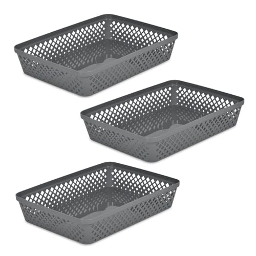 Glad Plastic Storage Basket Set - Multipurpose Drawer Trays, Kitchen Pantry Containers, and Bathroom Bins - 3 Pack Large Organizers, Grey - color: Grey, size: Large