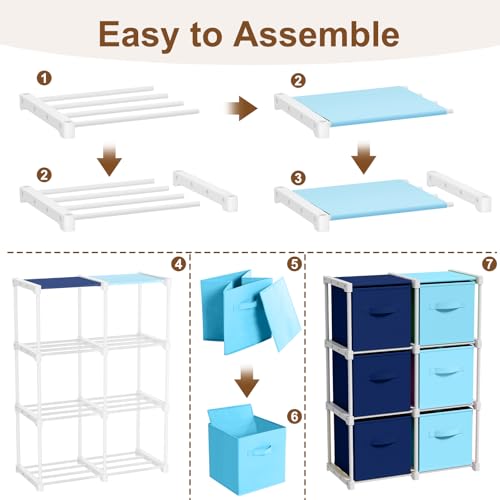Briwooody 6 Cube Storage Organizer Bins with Shelf 11'' Toy Storage Box Back to School Dorm Organizers Fabric Unit for Playroom Book (Dark Blue,Light Blue) - color: Dark Blue,Light Blue