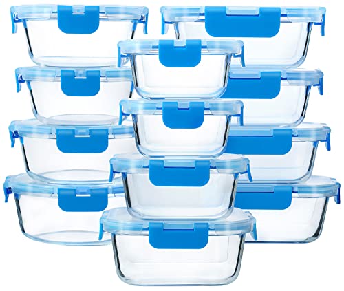 M MCIRCO 24-Piece Glass Food Storage Containers with Upgraded Snap Locking Lids,Glass Meal Prep Containers Set - Airtight Lunch Containers, Microwave, Oven, Freezer and Dishwasher, Blue - color: Blue