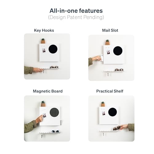 Key Holder Wall Mount and Mail Organizer - Hide Your Mail with a Modern and Minimal Look (White) - color: White