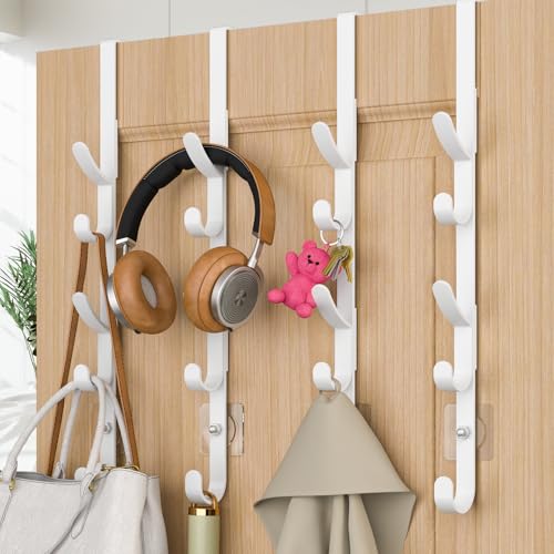 Over The Door Hooks, Metal Door Hooks for Hanging, Over The Door Purse Organizer for Coat Hanger, Back of Shower Door for Hanging Towel Rack Clothes, Hat, Bathroom, Closet (White-4Packs) - color: White, size: 4 Pack