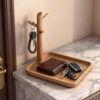 Acacia Wood Key Tray for Entryway Table, Wooden Catchall Organizer with Jewelry Storage Rack, Valet Tray for Keys Wallet Watches Sunglasses Rings(Square) - style: Square