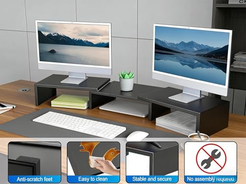 Desk Organizers and Accessories, Dual Monitor Stand Riser, Monitor Desk Shelf for Desktop Organization (Black) - color: Black