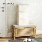 Large Collapsible Fabric Storage Bins with Lids (2-Pack) - 17.5x12x11.5 Inch Cotton Linen Organizers, Foldable Closet & Bedroom Storage Baskets with Handles, Off-White - size: XL