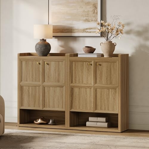 SICOTAS Shoe Cabinet Storage for Entryway - 48-Pair Shoe Cabinets with Doors and Adjustable Shelves, Modern Large 7-Tier Shoes Storage Cabinet for Mudroom Closet Hallway Living Room, Brown Oak, 2PCS - color: Brown Oak, size: 2 Pieces