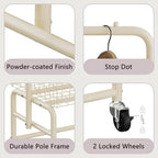 Rolling Laundry Cart with Wheels, Laundry Hamper Basket Organizer with Clothes Hanging Rack, Wire Storage Cloth Shelf Butler, Cream - color: Cream