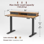 TIQLAB Standing Desk with Two Drawers, Stand Up Standing Desk Adjustable Height, Electric Sit Stand Table with Storage Shelf and Splice Board, 55 * 24 inch, Rustic Brown - color: Rustic Brown, size: 55*24 inch without keyboard tray