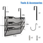 BOHDK Wall File Organizer, 3 Tire Hanging File Folder Mail Organizer, Vertical Mesh Metal Door/Wall Mount Hanging File Holder, Paper Document Magazine Rack with Hooks for Home Office Black
