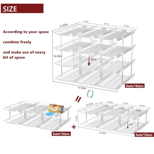 Attelite Can Organizer for Pantry, 3 Sets 4 Tiers Can Storage Organizer Pantry,Soda Can Organizer for Fridge 48 Cans Rack Automatic Rolling Stackable Canned Food Organizer,Clear - size: 4tier*3sets