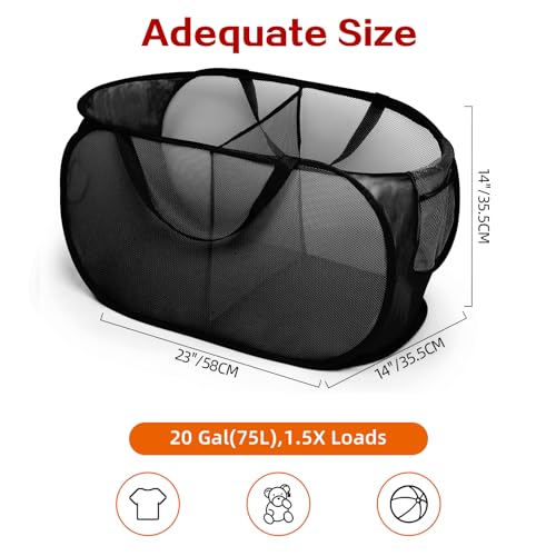 Foldable Laundry Baskets, Collapsible Mesh Laundry Hamper, Durable Pop Up Laundry Basket, 2 Compartments Clothes Hampers for Laundry, Easy to Carry & Sort for Dorm, Home, Kids Room, Travel Black - color: Black, size: 2 Compartments