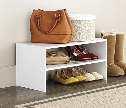 Whitmor Wood Stackable 2-Shelf Shoe Rack, White, 24 inches，2 Pack - color: White, size: 24 INCH X2
