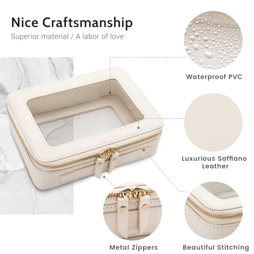 Aveniee Clear Makeup Bag Organizer, Travel Toiletry Bag Cosmetic Case for Women, Make Up Skincare Pouch Car Organizer Bag with Zippers for Essentials,White,Medium Classic - color: Off-White, style: Classic